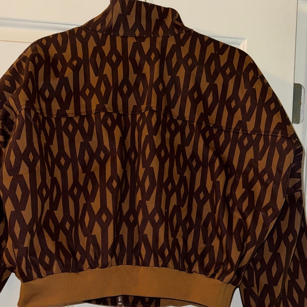 Adidas Ivy Park Women's Geometric Brown Bomber Crop Jacket - Picture 5 of 6